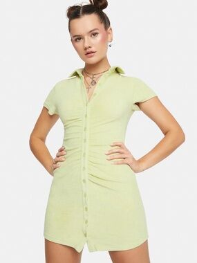 Light Green Terry Button-Up Shirt with Collar
